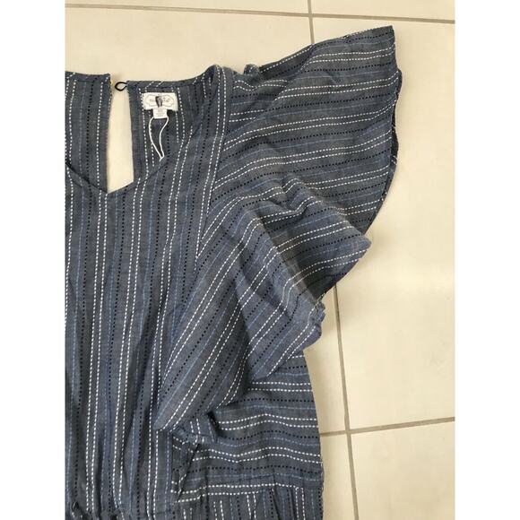 Mudpie Isla Romper Striped Ruffle Sleeve Drawstring - Picture 4 of 12